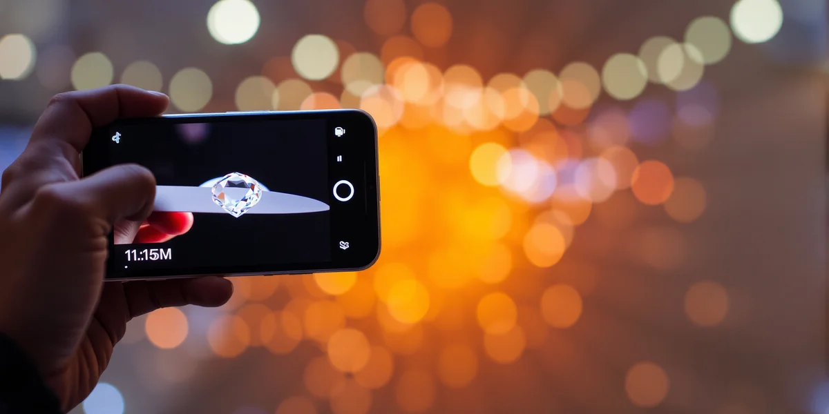 Một chiếc điện thoại đang hiển thị video AI cắt kim cương trên TikTok, với số lượt thích và bình luận tăng vọt, tượng trưng cho sự thành công viral.