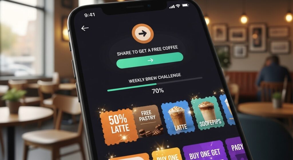 Giao diện ứng dụng Luckin Coffee với các yếu tố gây nghiện